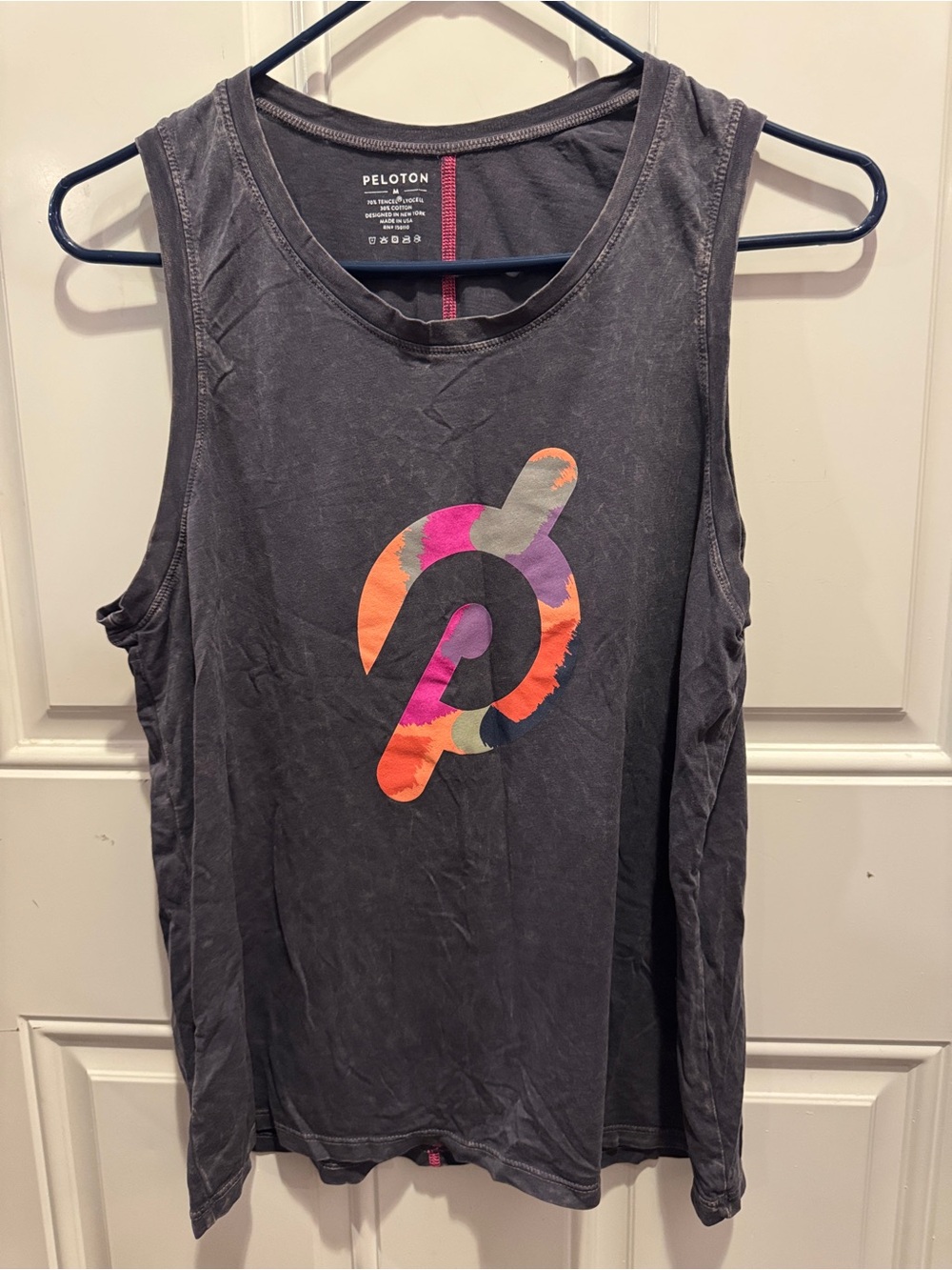 Peloton Charcoal Gray Tank Top Multicolor Logo Tencel Lyocell Cotton Blend Sz M